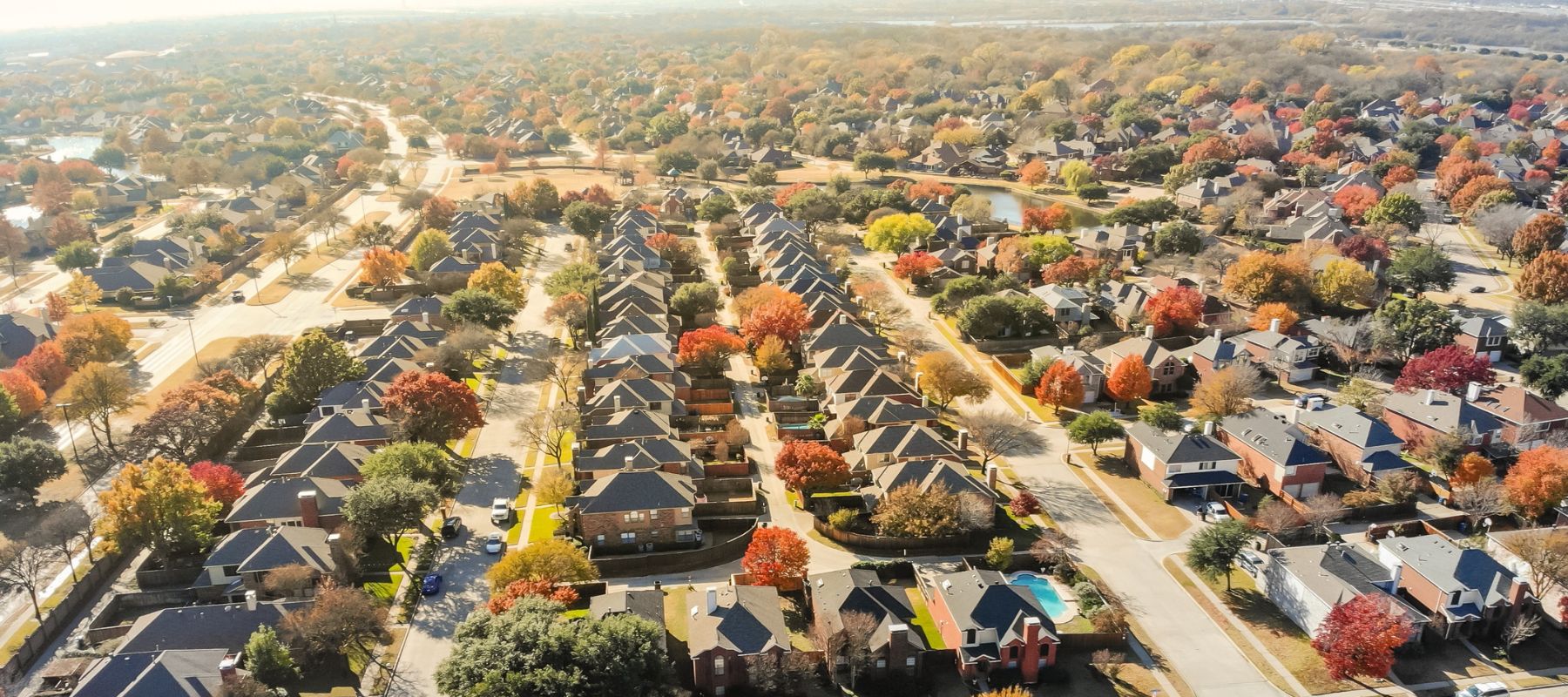aerial view of a neighborhood in Arlington, TX