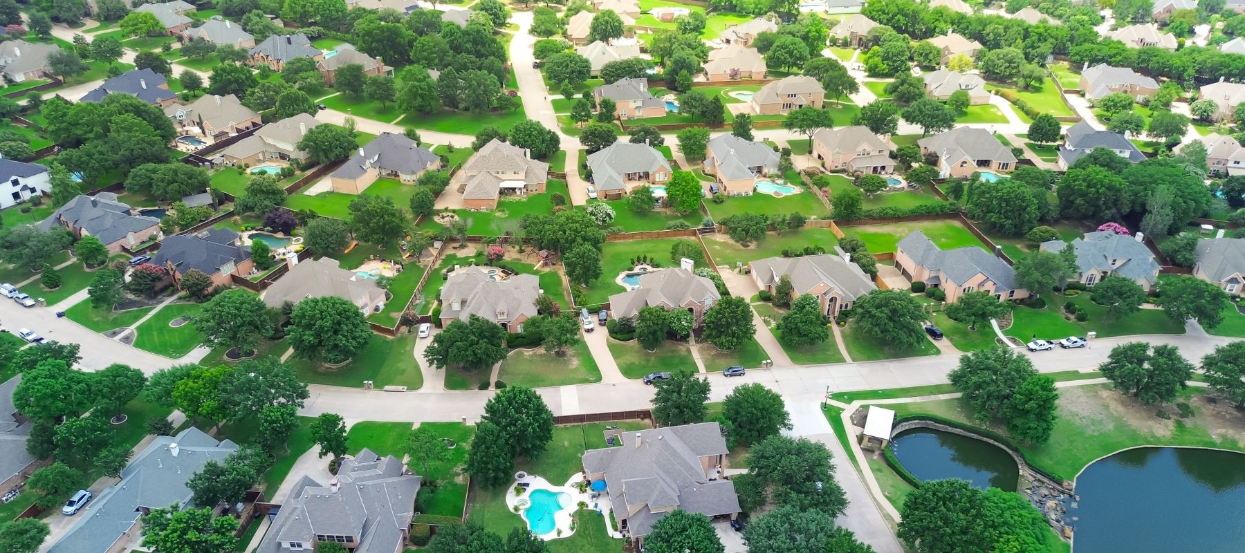 Aerial view of a residential neighborhood in Southlake, Texas